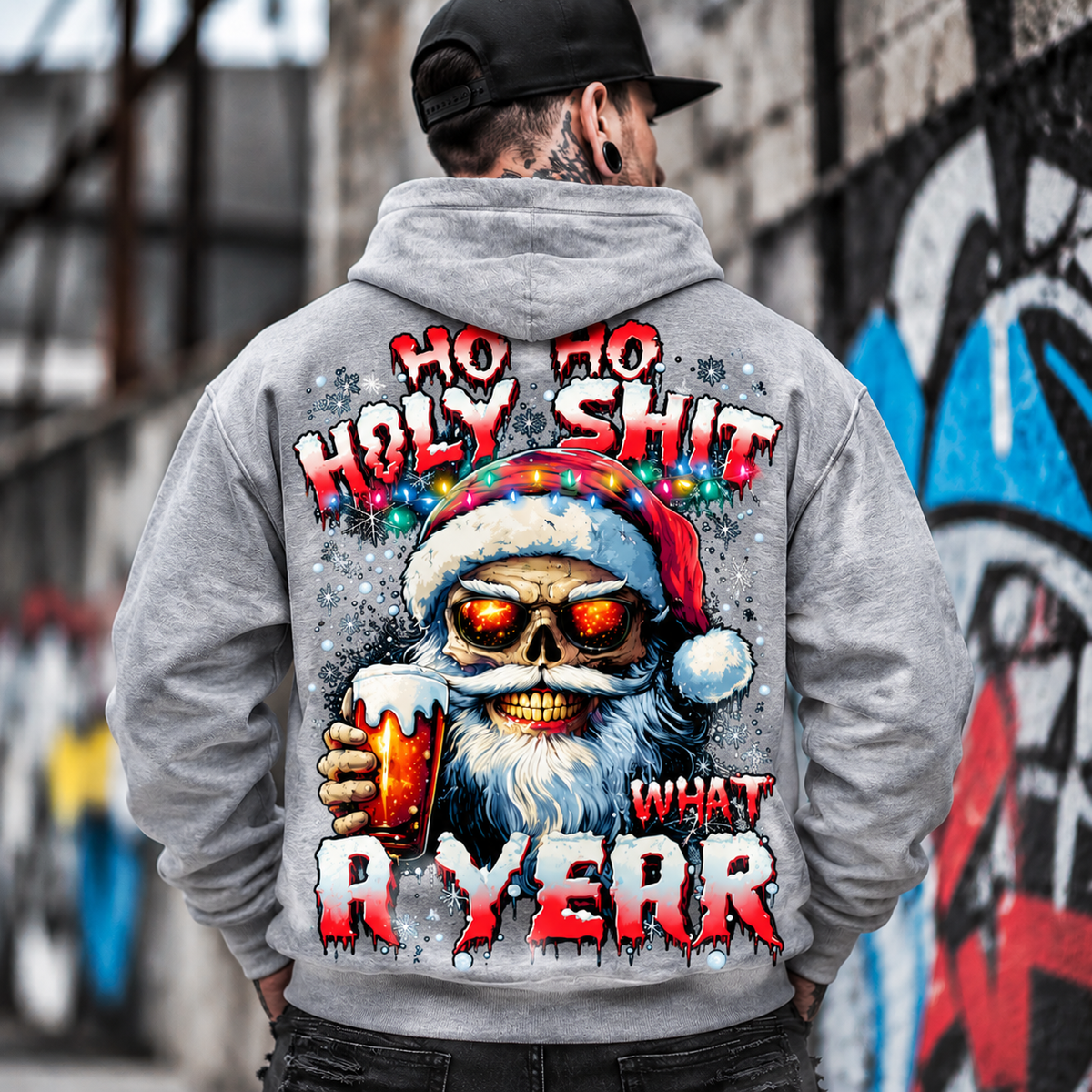 Skull Santa Drinking Beer Graphic