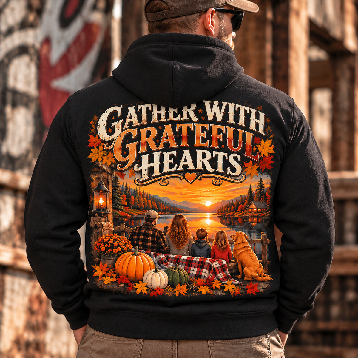 Gather With Grateful Hearts, Vintage Pumpkin Design,