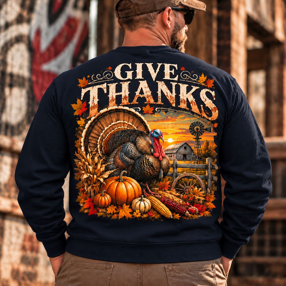 Give Thanks Vintage Turkey Graphic