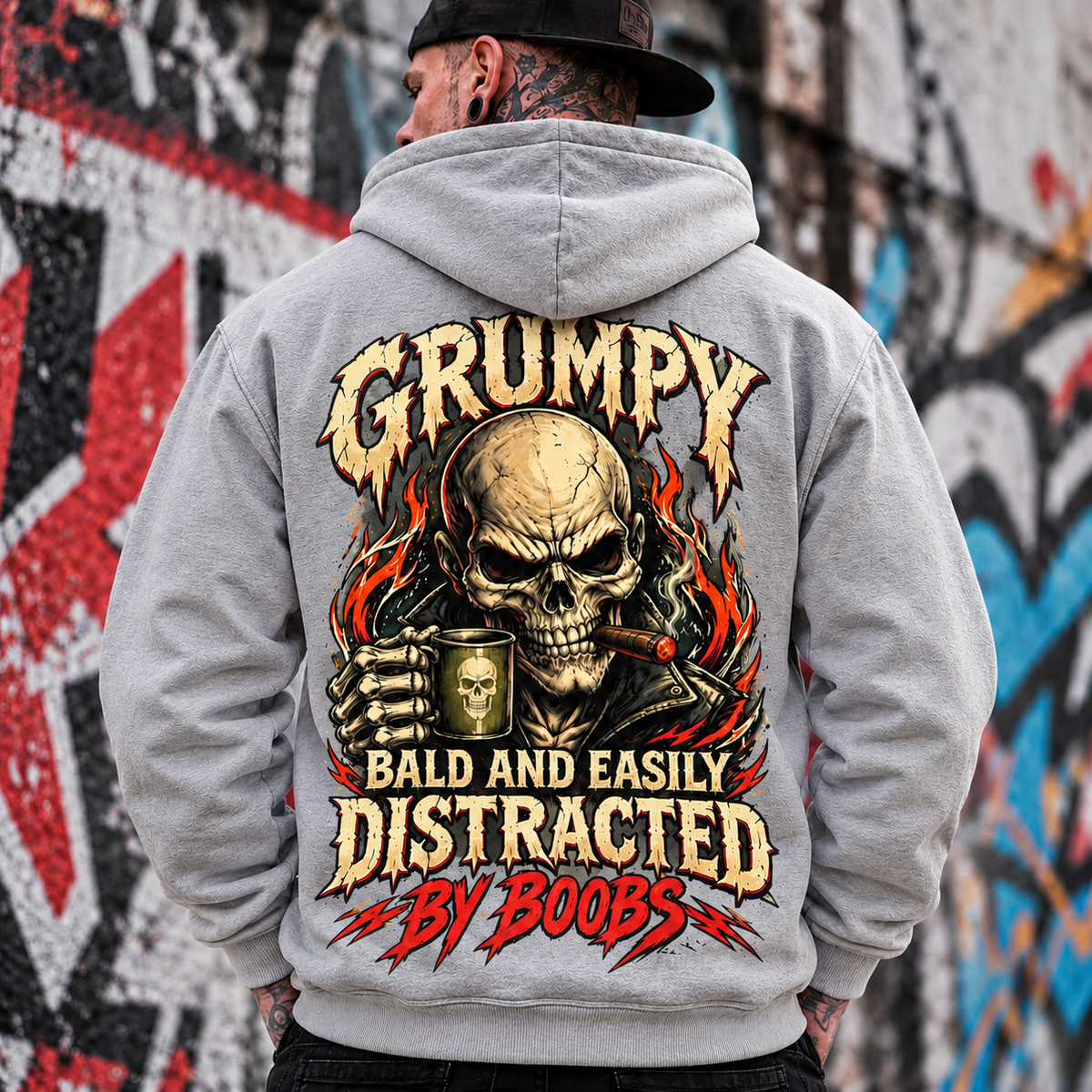 Grumpy Skull Hoodie, Funny Bald Humor Graphic